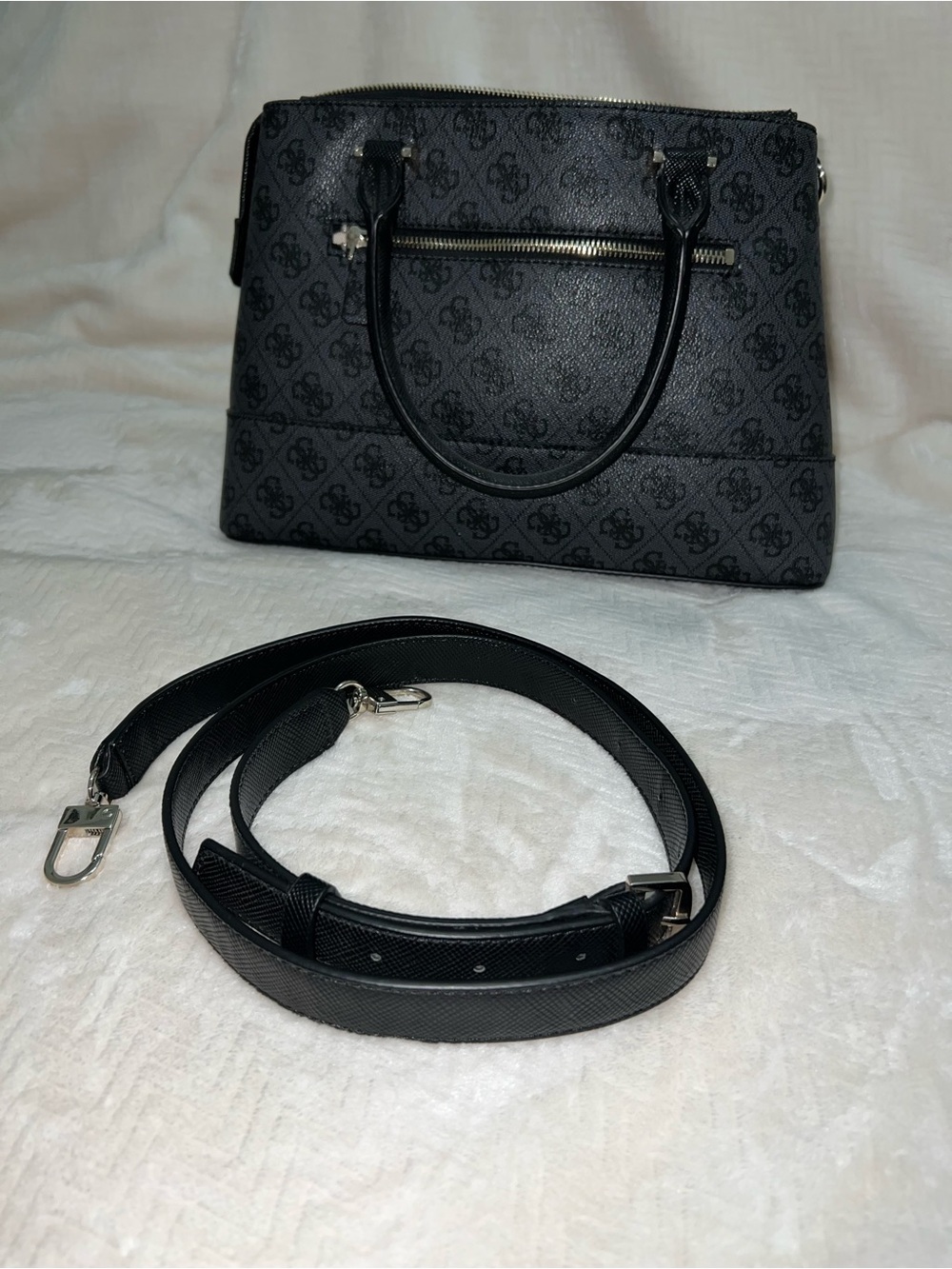 Guess Black Logo-Print Satchel with Detachable Strap - Picture 3 of 3